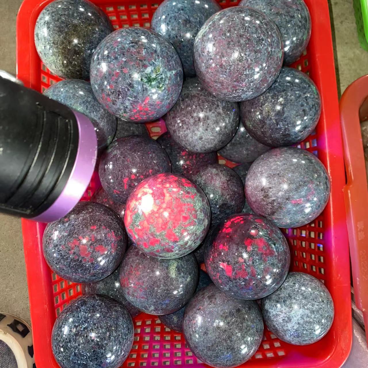 Blue crystal + ruby + green mica sphere, price by kg