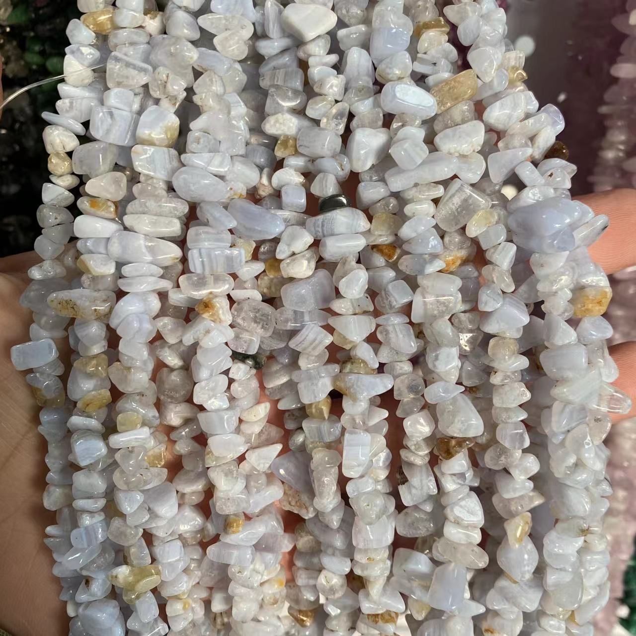 Blua Lace Agate blatoj ŝnuro