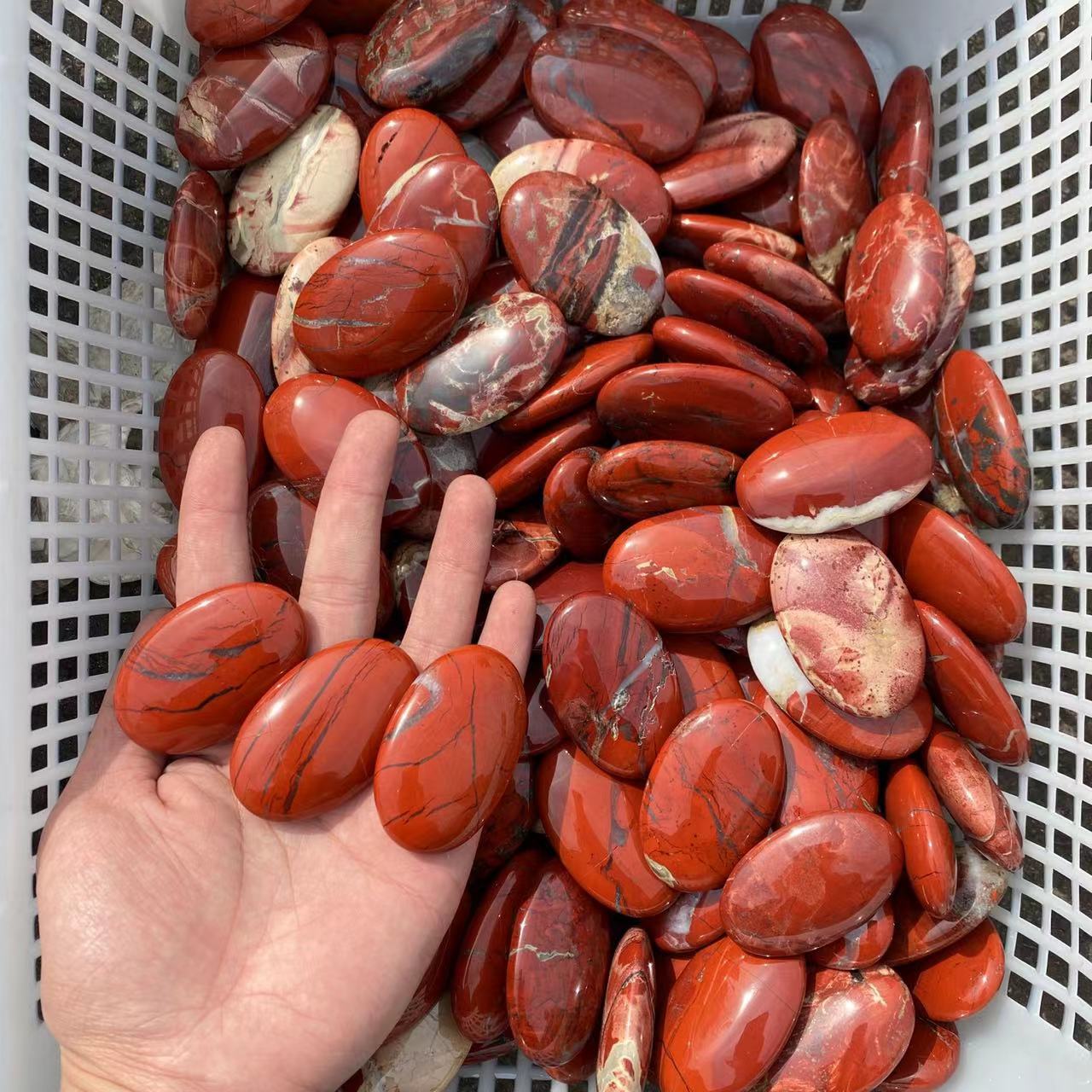 Red Jasper Palm Stone , price by kg
