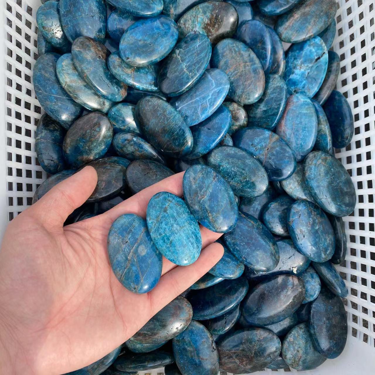 Blue Apatite Palm Stone, price by kg