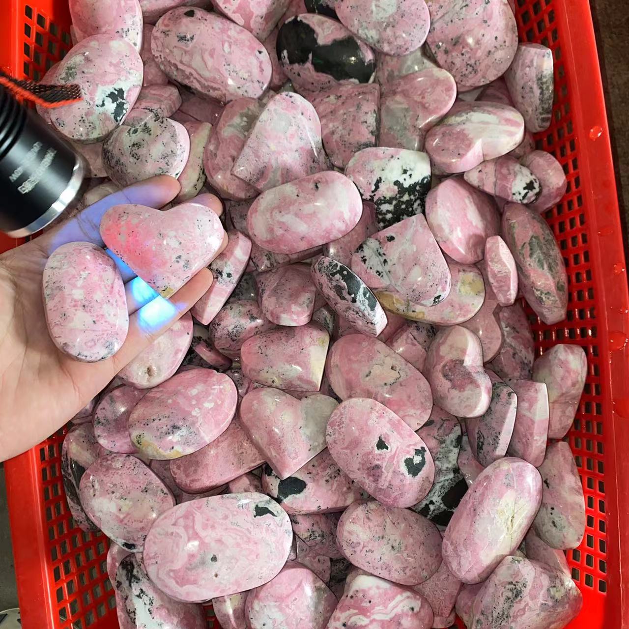 Peruvian Rhodonite Heart and Palm Stone , price by kg