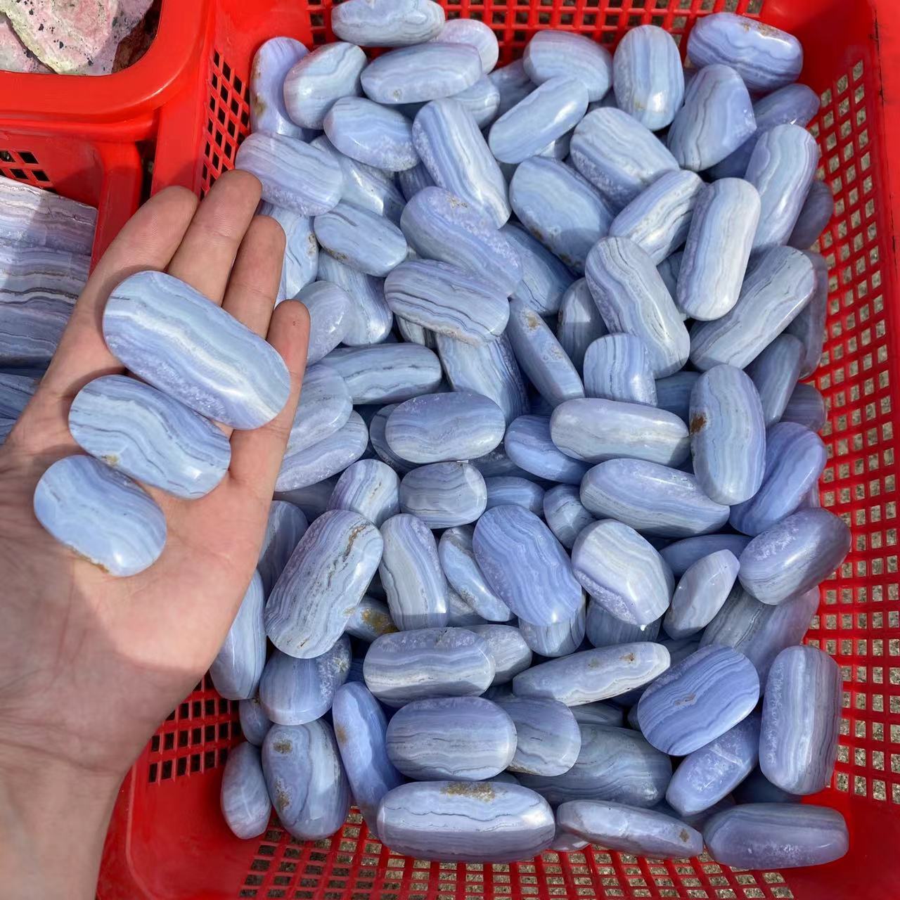 Blue Lace Agate Palm Stone , price by kg