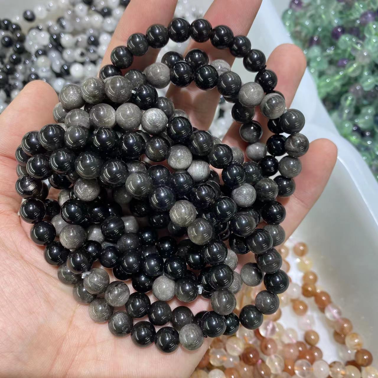 Silver Obsidian Bracelet 8mm