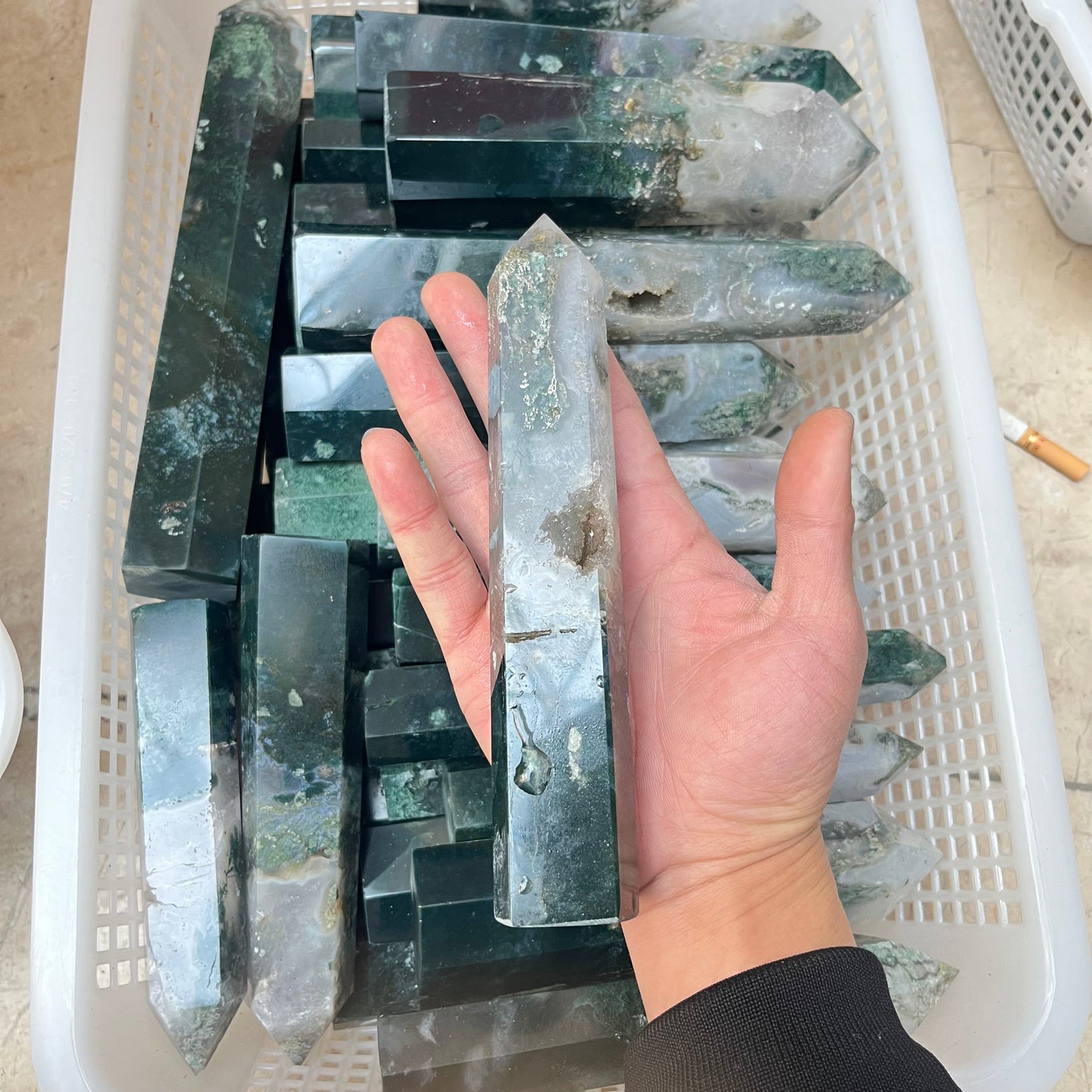 Moss agate tower, price by kg