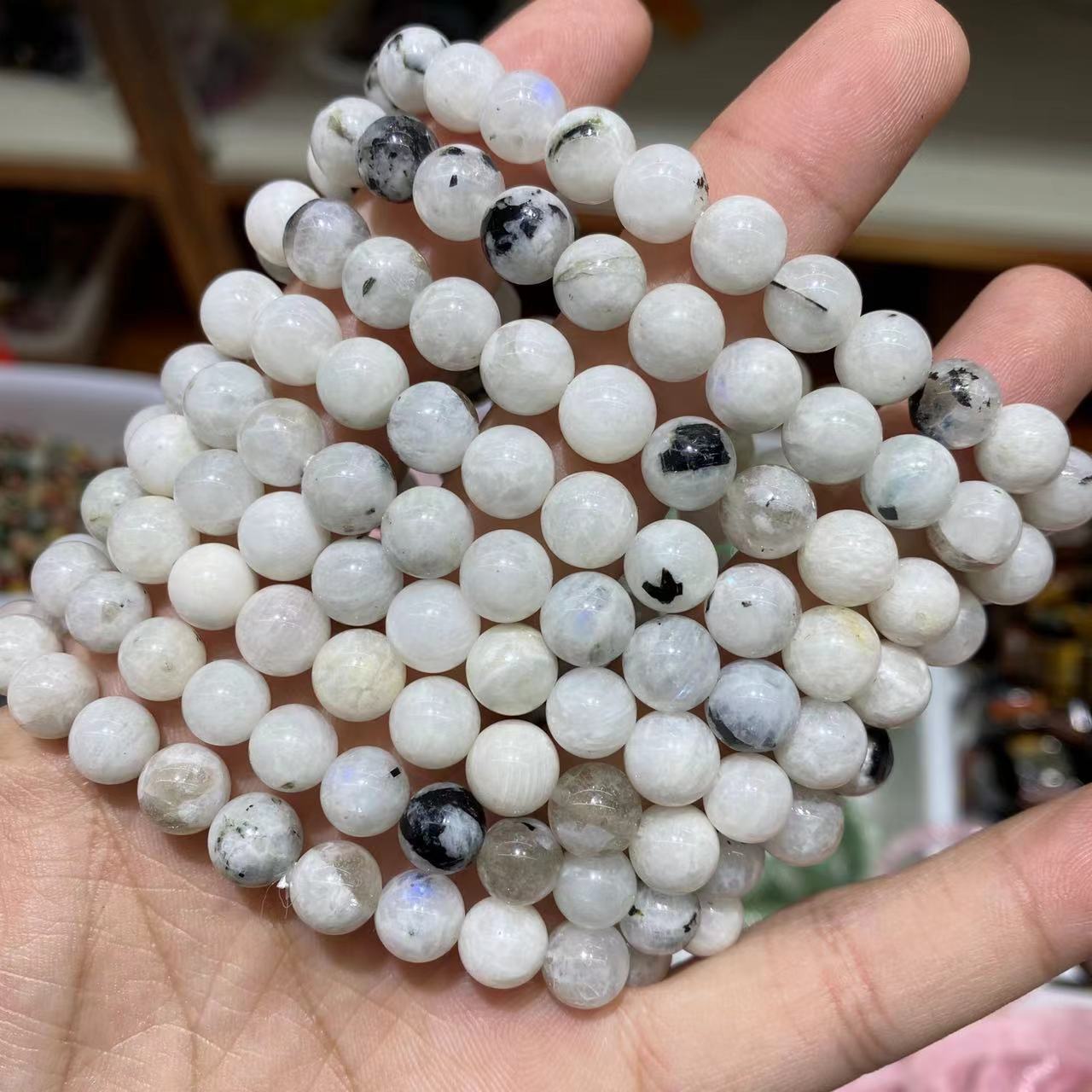 Nigra kaj blanka lunŝtono braceleto 6/8mm