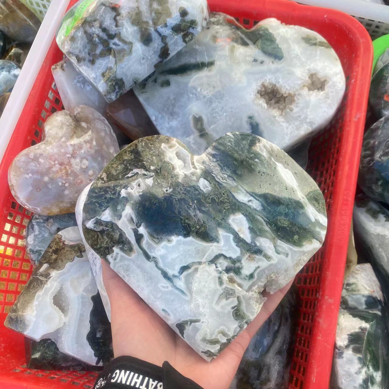 Moss agate big heart, price by kg