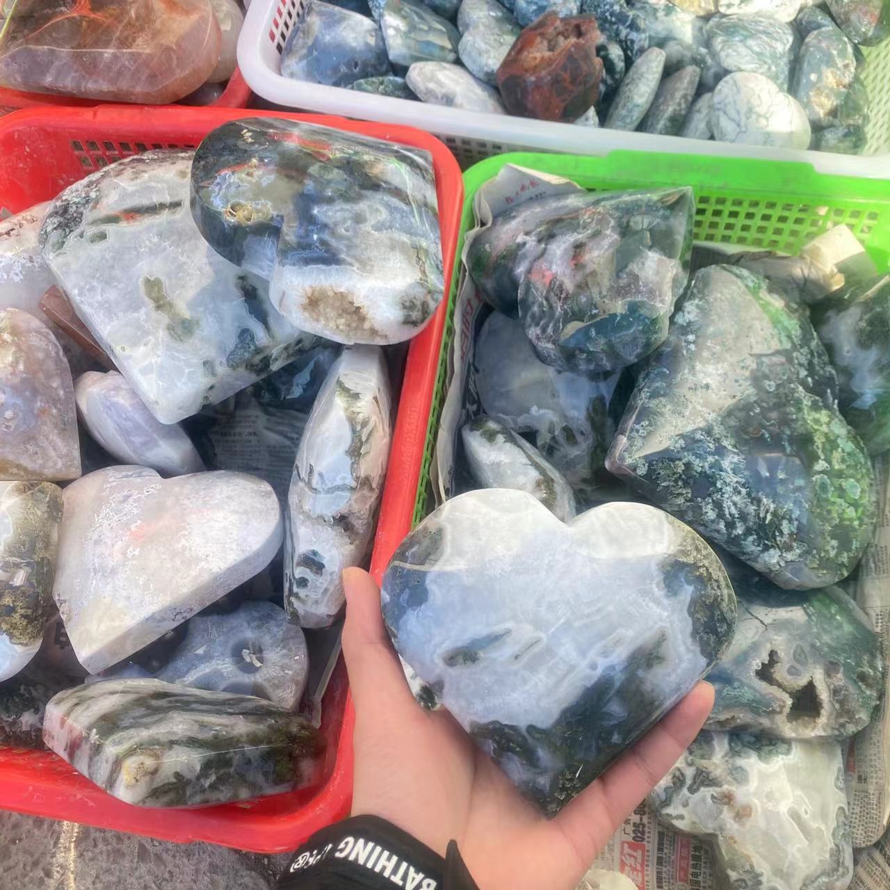Moss agate big heart, price by kg