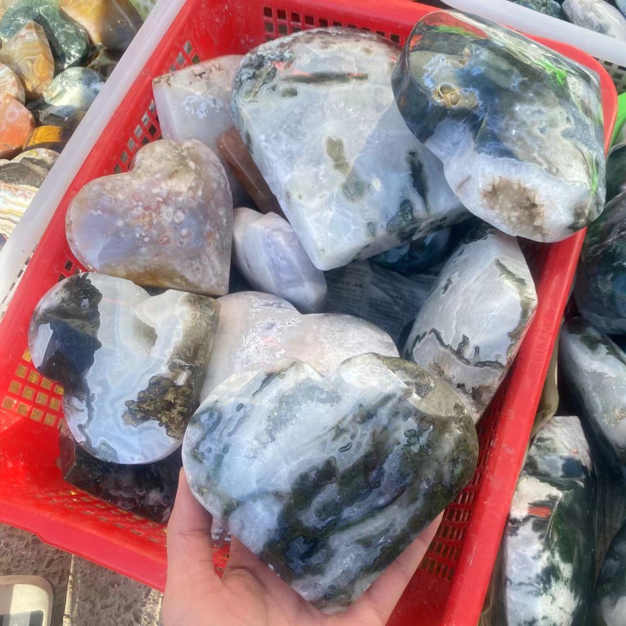 Moss agate big heart, price by kg
