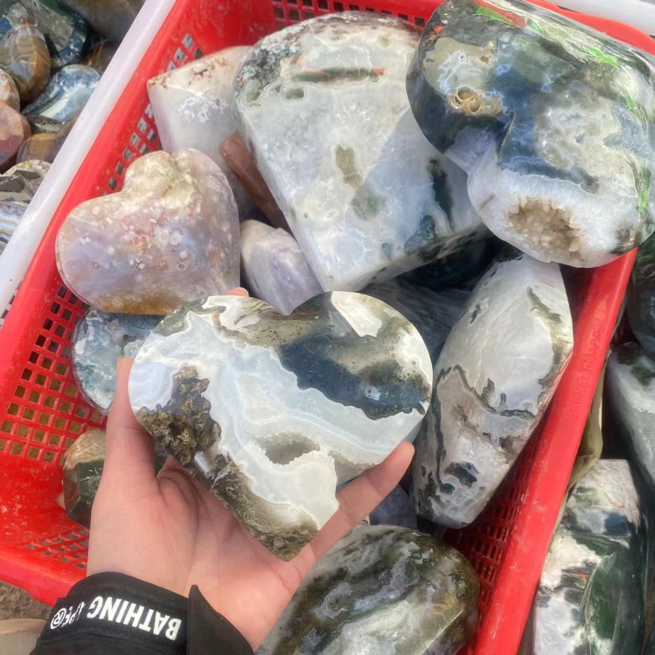 Moss agate big heart, price by kg