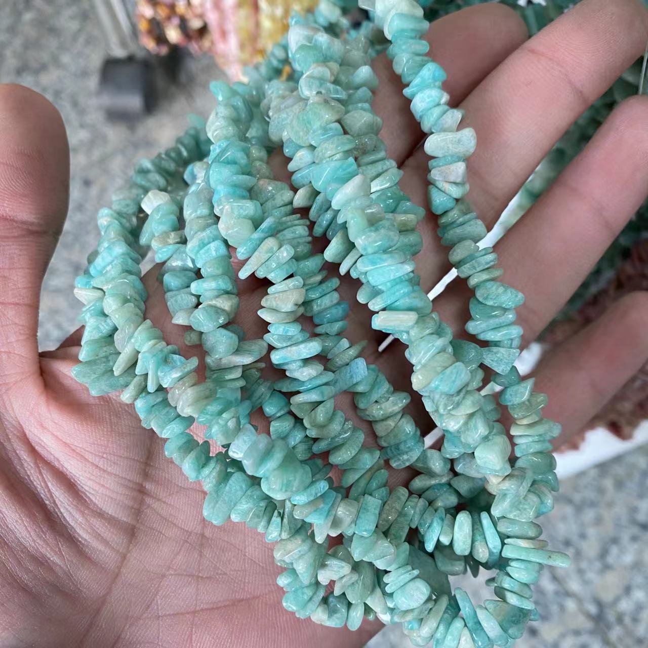 Amazonite Chips-ŝnuro