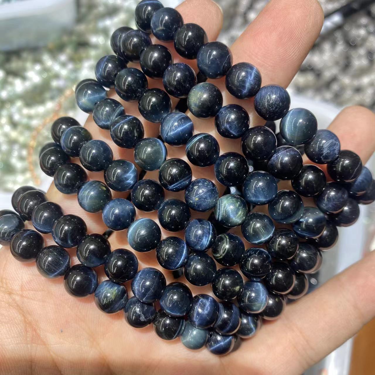 Blua Tigra Okulo Ŝtona Brakringo 8mm