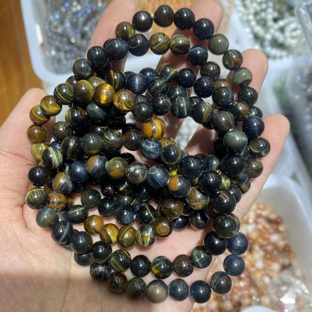 Blua Tigra Okulo Ŝtona Brakringo 8mm