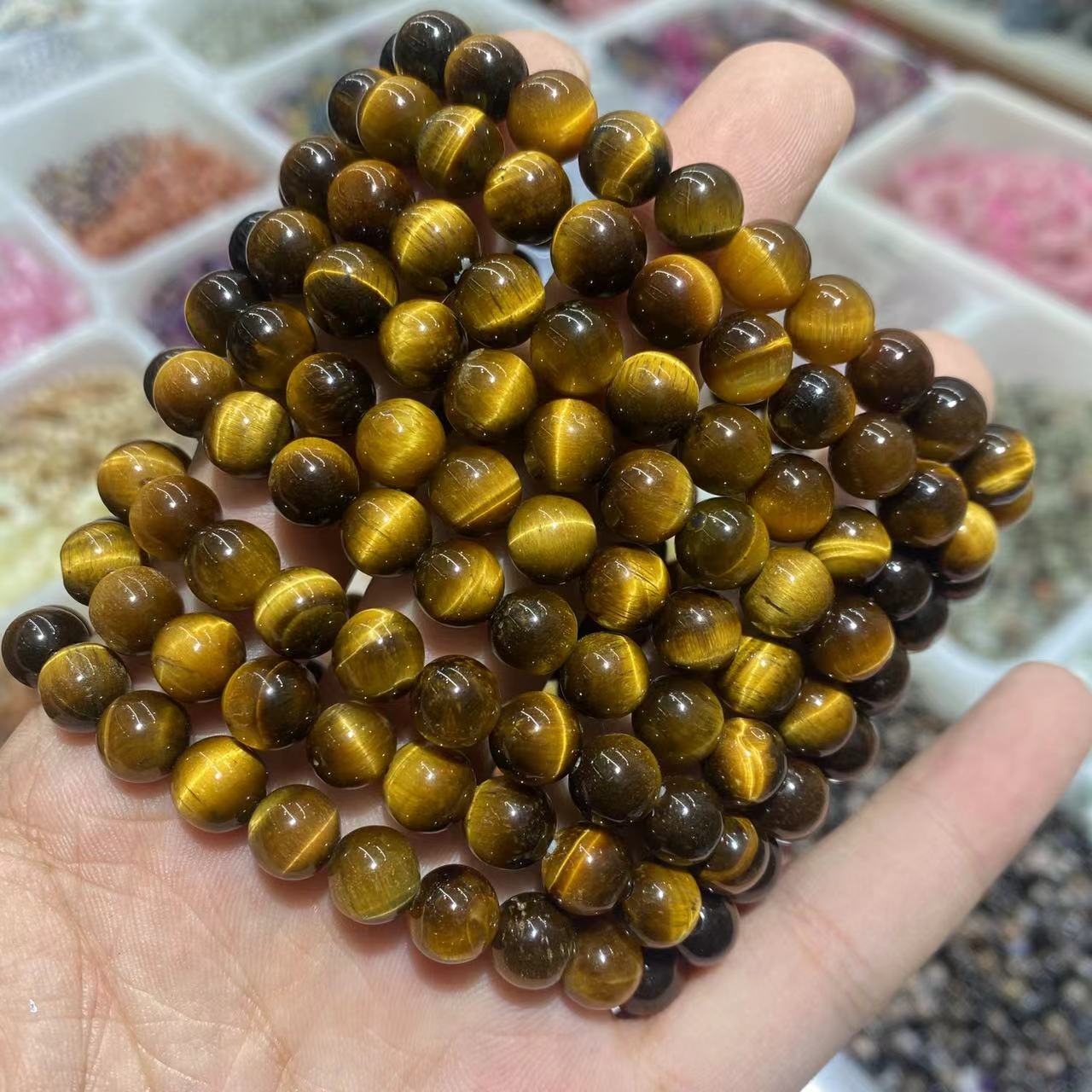 Flava Tigra Okulo Ŝtona Brakringo 8mm