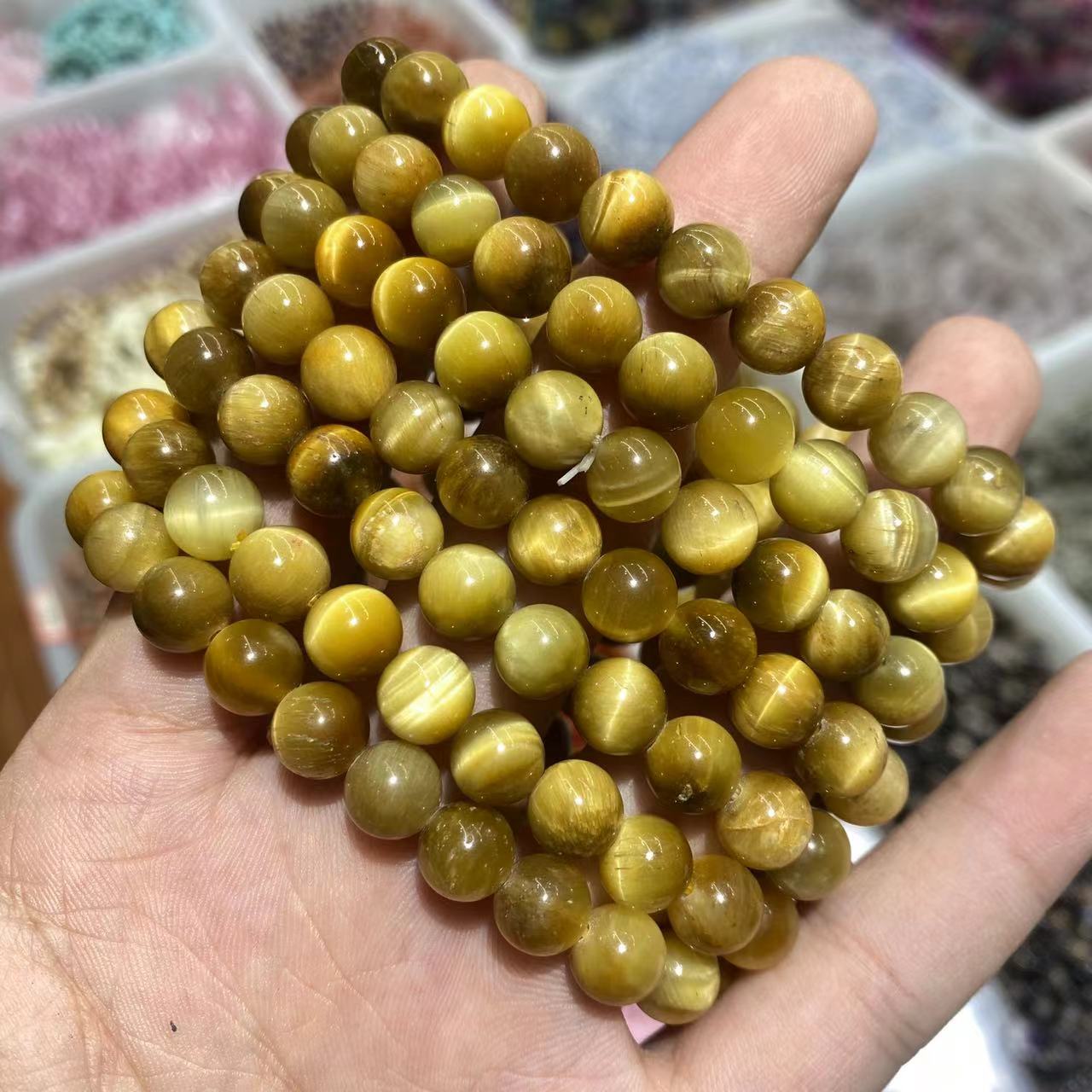 Ora Tigra Okulo Ŝtona Brakringo 8mm