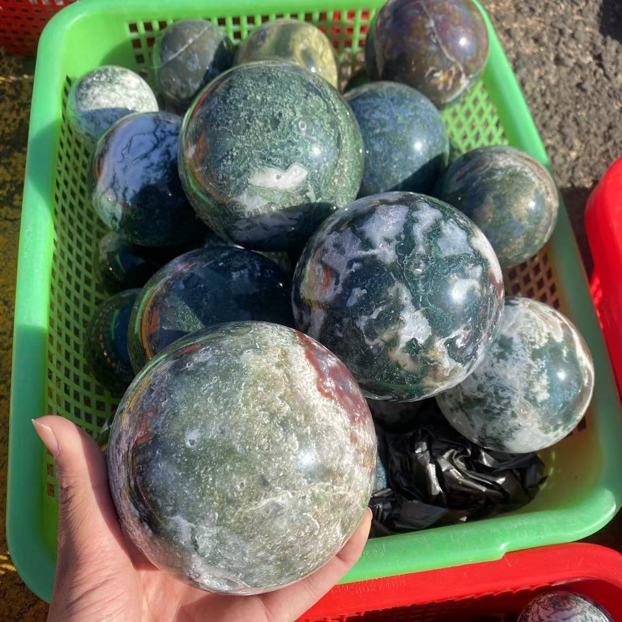 Moss agate sphere B, price by kg