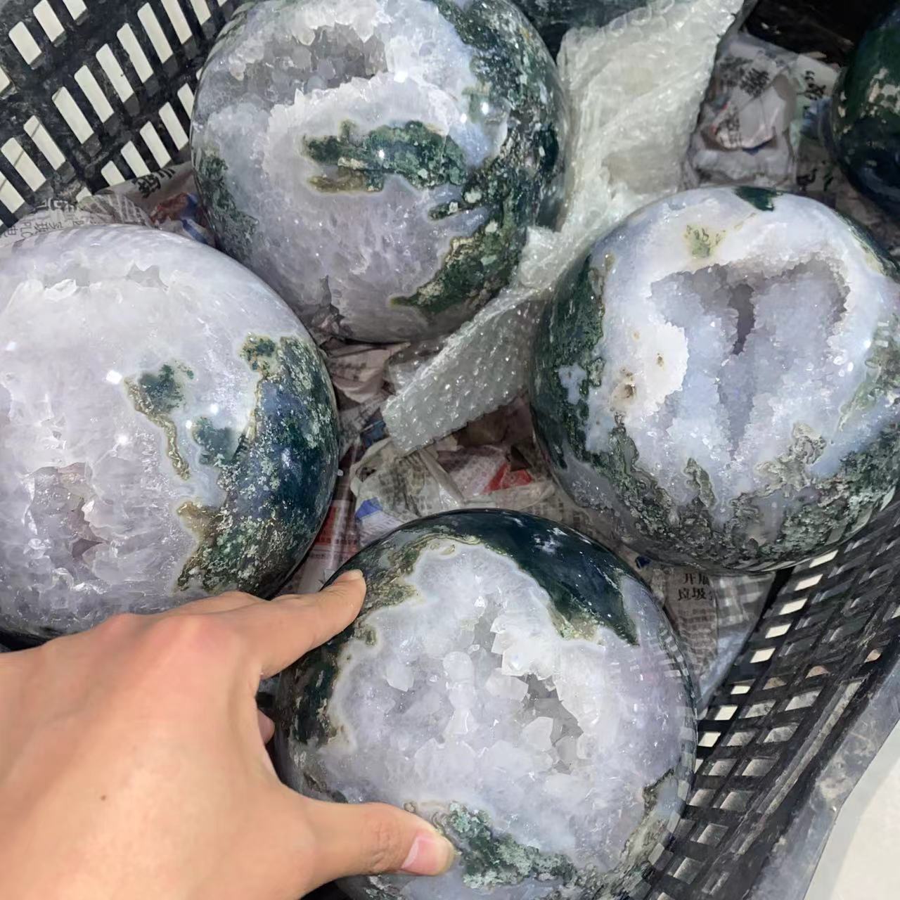 Moss agate sphere S, price by kg