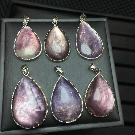 Lepidolite Big water drop Silver Pendant