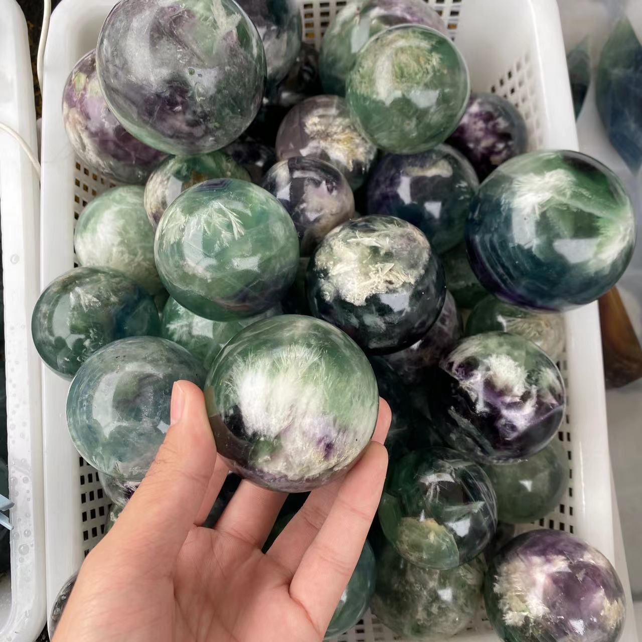 Feather fluorite sphere, price by kg