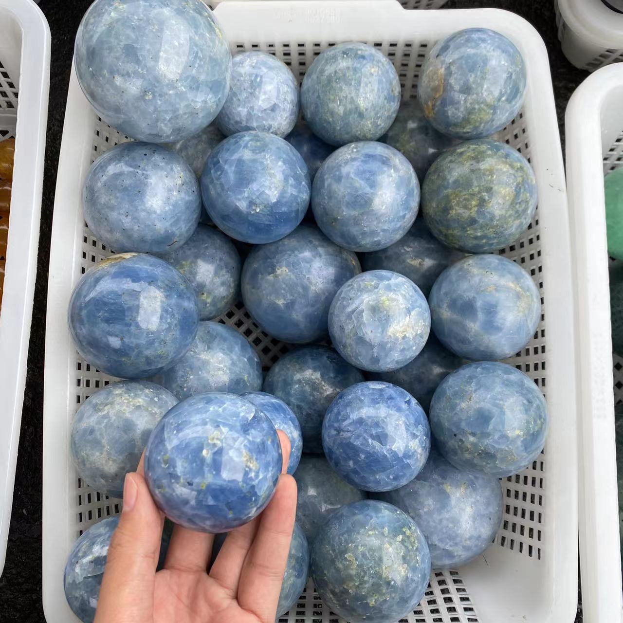 Blue calcite spheres, price by kg